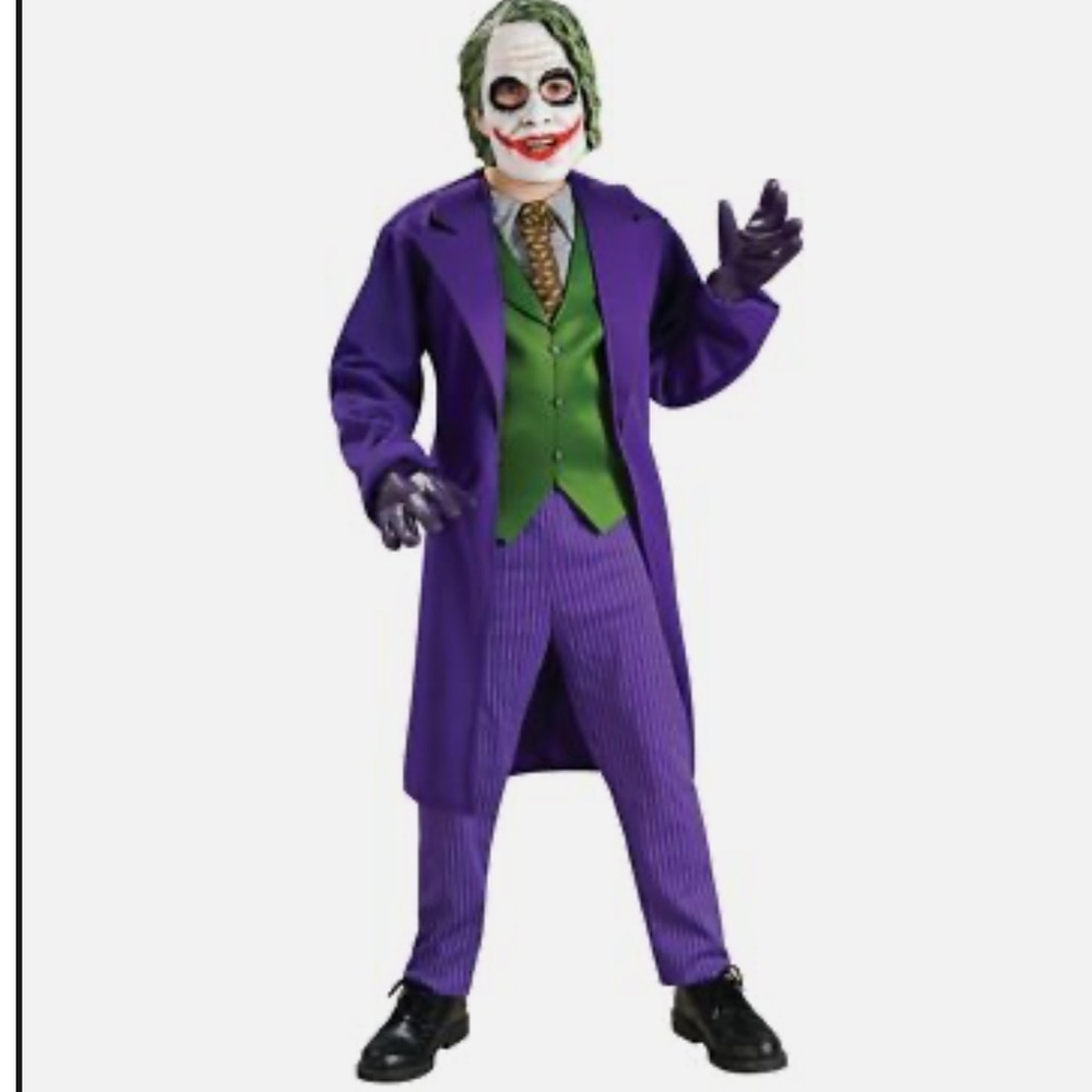 Kids Batman Dark Knight Joker Mask Deluxe Costume Medium Purple Green Halloween